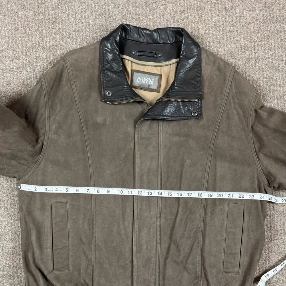 Vintage Wilsons Brown Leather Full Zip Bomber Jacket Men’s XL Contrast Collar